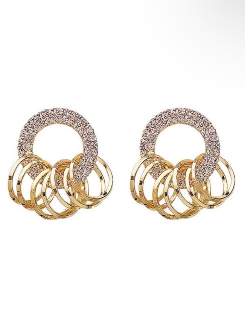 Gold Crystal Hoop Cluster Earrings NWT
